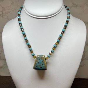 Glass / Ceramic Beaded Pendant Necklace Artisan Crafted